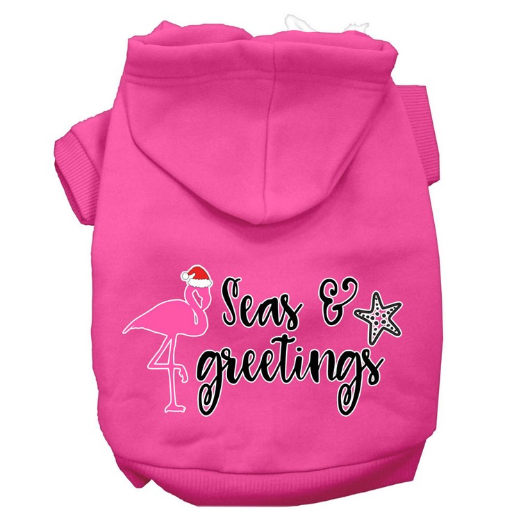 Seas and Greetings Screen Print Dog Hoodie Bright Pink XS